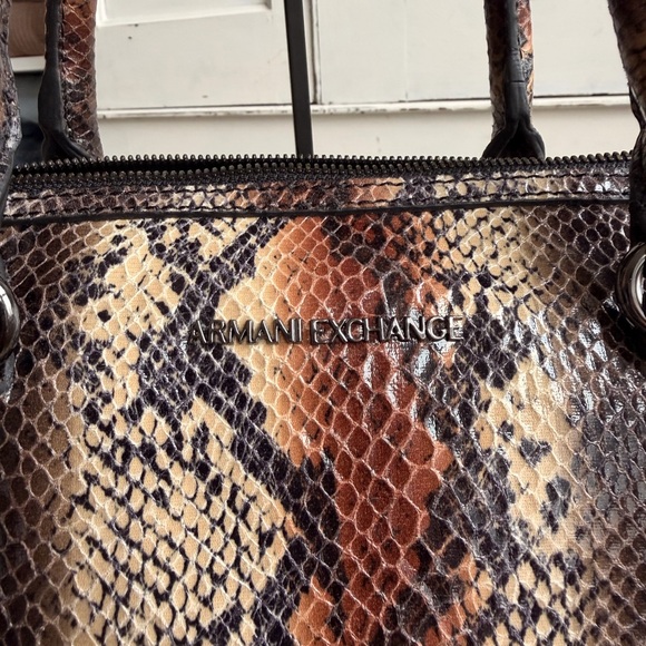 Armani Exchange Snake Print Satchel in Brown and Tan - Picture 2 of 11